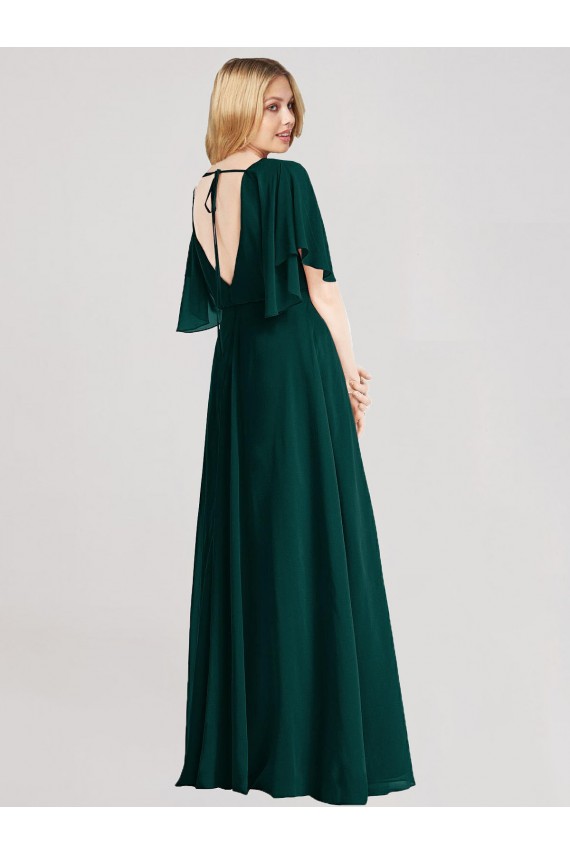 Sempre Verde Linha A Decote redondo Chiffon Longo Vestidos de Madrinha Acessíveis