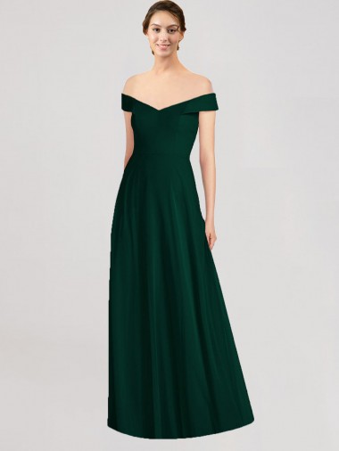 Sempre Verde Linha A Fora do Ombro Chiffon Longo Vestidos de Madrinha