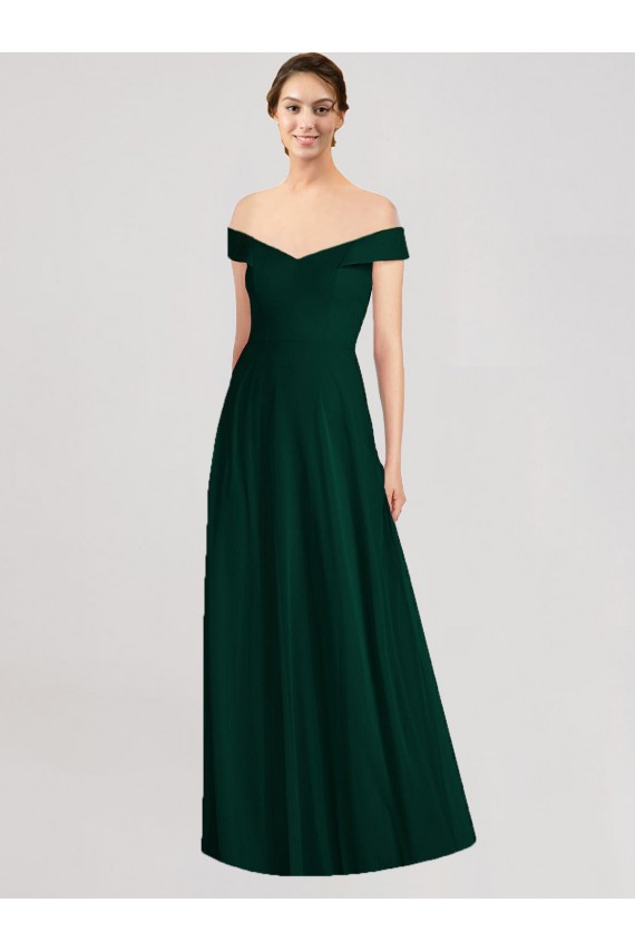Sempre Verde Linha A Fora do Ombro Chiffon Longo Vestidos de Madrinha