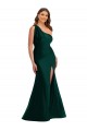 Sempre Verde Sereia Um Ombro Cetim Sedoso Longo Formais Vestidos de Madrinha / Vestidos de Festa
