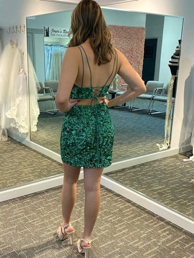 Trevo Verde Bainha Decote V Curto Lantejoulas Veludo Curto Lantejoulas Veludo Vestidos de Festa