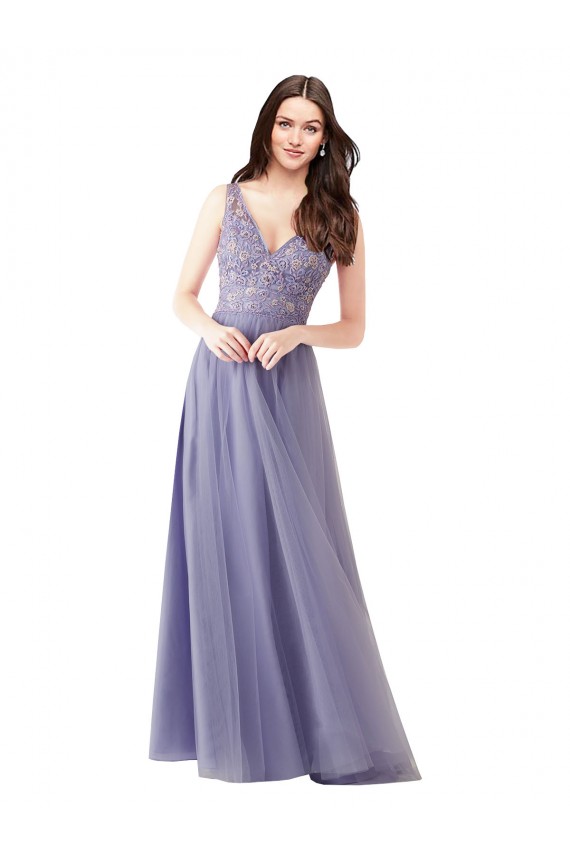 Tule & Renda Linha A Costas em V Amor Longo Vestidos de Madrinha Acessíveis