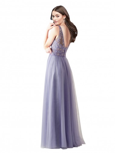 Tule & Renda Linha A Costas em V Amor Longo Vestidos de Madrinha