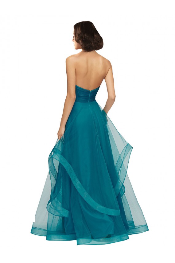 Turquesa Linha A Amor Tule Longo Vestidos de Madrinha Acessíveis