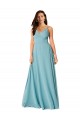 Turquesa Linha A Decote V Chiffon Longo Vestidos de Madrinha Acessíveis