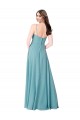 Turquesa Linha A Decote V Chiffon Longo Vestidos de Madrinha Acessíveis