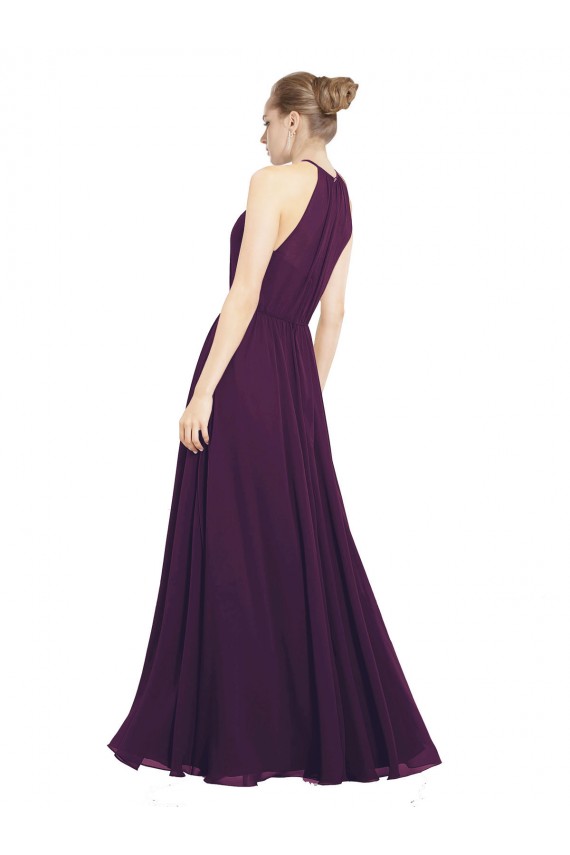 Uva Chiffon Linha A Buraco da fechadura Cabeçada Longo Vestidos de Madrinha Acessíveis
