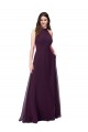 Uva Chiffon Linha A Buraco da fechadura Decote Alto Longo Vestidos de Madrinha Acessíveis