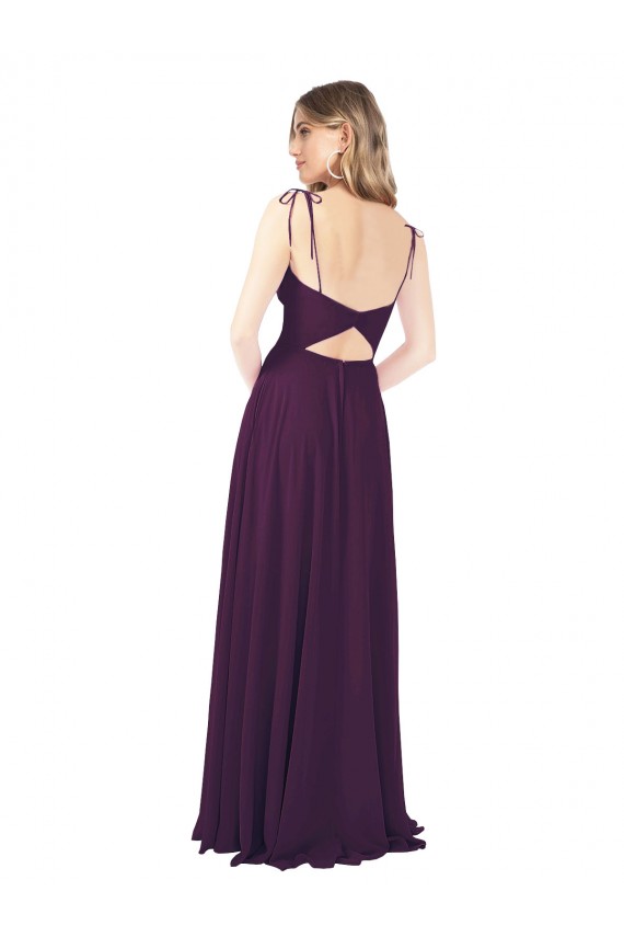 Uva Chiffon Linha A Buraco da fechadura Sem alças Longo Vestidos de Madrinha Acessíveis