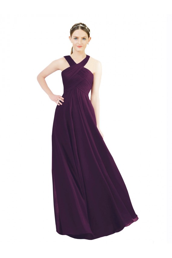 Uva Chiffon Linha A Cabeçada Longo Vestidos de Madrinha Acessíveis