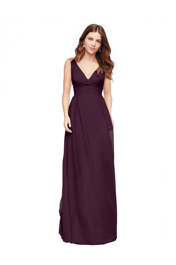 Uva Chiffon Linha A Sem Mangas Decote V Longo Vestidos de Madrinha Acessíveis