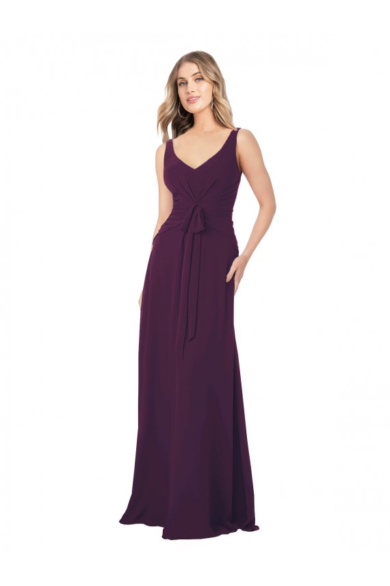 Uva Chiffon Linha A Sem Mangas Decote V Longo Vestidos de Madrinha Acessíveis