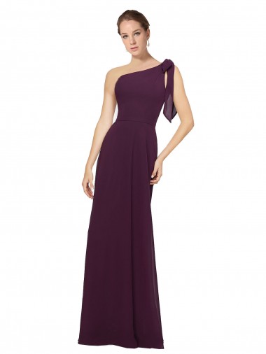 Uva Chiffon Linha A Sem Mangas Um Ombro Longo Vestidos de Madrinha