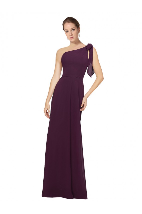 Uva Chiffon Linha A Sem Mangas Um Ombro Longo Vestidos de Madrinha