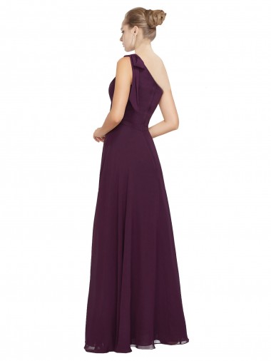 Uva Chiffon Linha A Sem Mangas Um Ombro Longo Vestidos de Madrinha