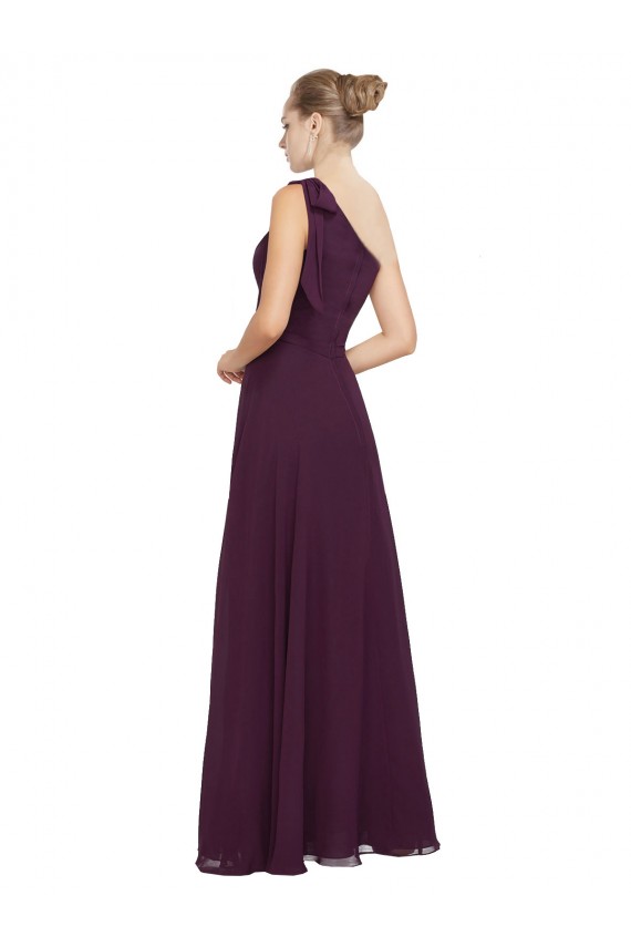 Uva Chiffon Linha A Sem Mangas Um Ombro Longo Vestidos de Madrinha