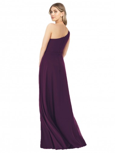 Uva Chiffon Linha A Sem Mangas Um Ombro Longo Vestidos de Madrinha
