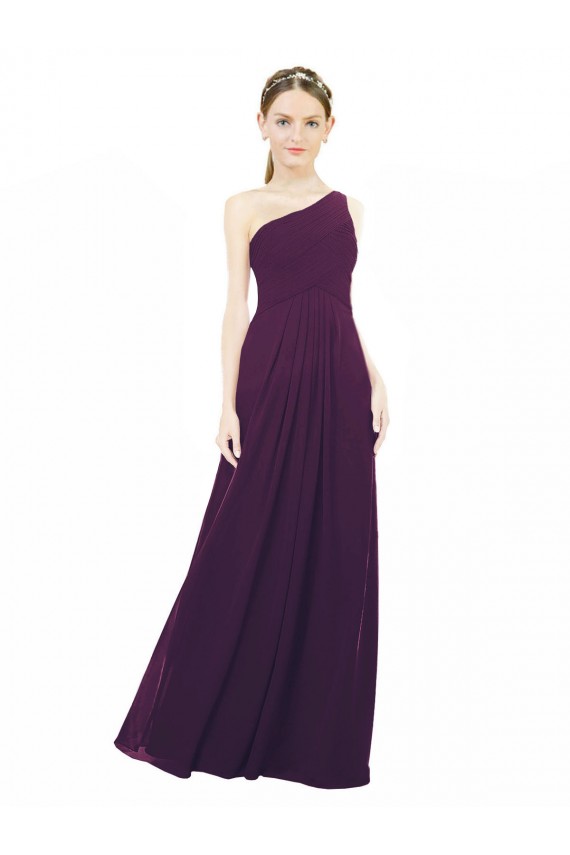 Uva Chiffon Linha A Sem Mangas Um Ombro Longo Vestidos de Madrinha / Vestidos de Baile Acessíveis