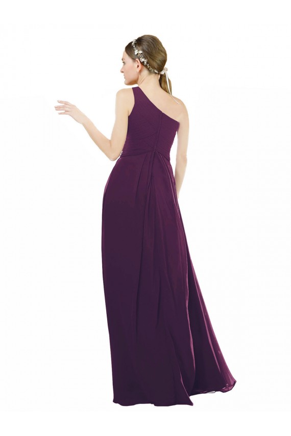 Uva Chiffon Linha A Sem Mangas Um Ombro Longo Vestidos de Madrinha / Vestidos de Baile Acessíveis