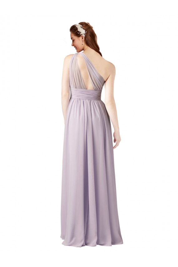 Uva Chiffon Linha A Um Ombro Longo Vestidos de Madrinha Acessíveis