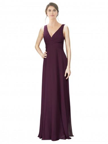 Uva Chiffon & Renda Linha A Decote V Longo Vestidos de Madrinha