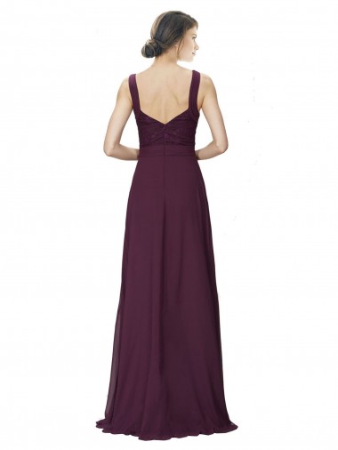 Uva Chiffon & Renda Linha A Decote V Longo Vestidos de Madrinha