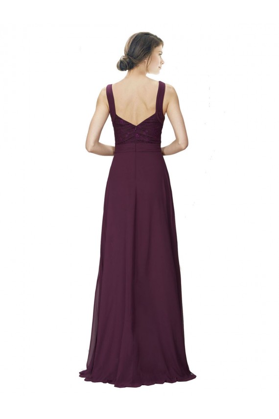 Uva Chiffon & Renda Linha A Decote V Longo Vestidos de Madrinha Acessíveis