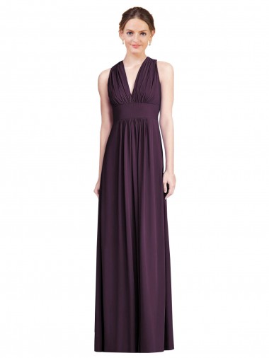 Uva Chiffon Sem Mangas Decote V Linha A Longo Vestidos de Madrinha