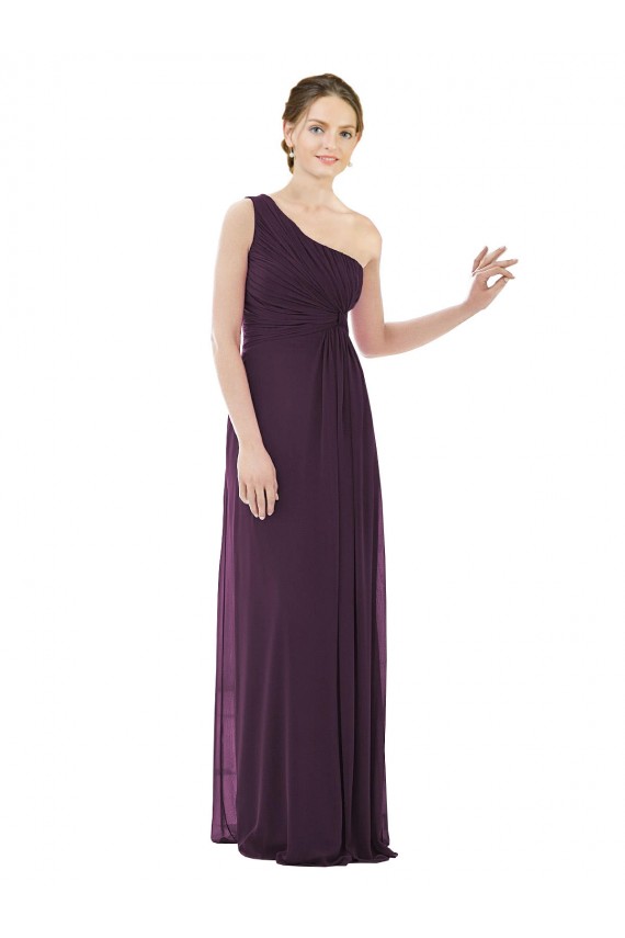 Uva Chiffon Sem Mangas Um Ombro Linha A Longo Vestidos de Madrinha Acessíveis