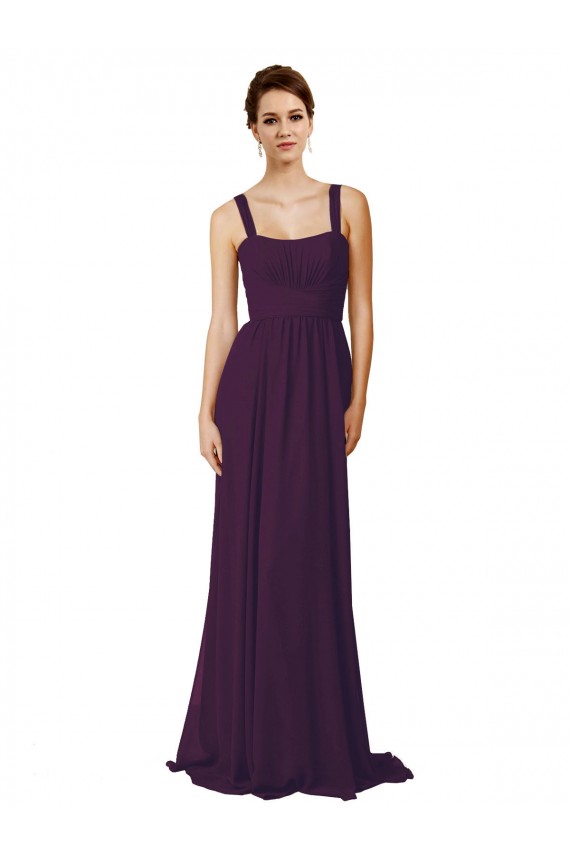 Uva Linha A Alças finas Comboio Varredela Chiffon Longo Vestidos de Madrinha Acessíveis