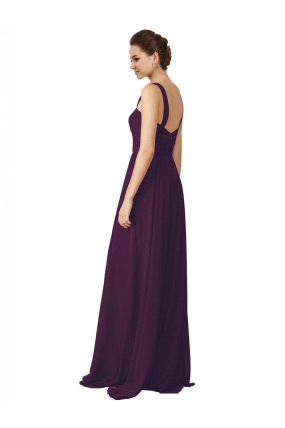 Uva Linha A Alças finas Comboio Varredela Chiffon Longo Vestidos de Madrinha Acessíveis