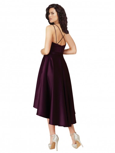 Uva Linha A Amor Alto Baixo Cetim Curto Alto Baixo Vestidos de Madrinha / Vestidos de Festa