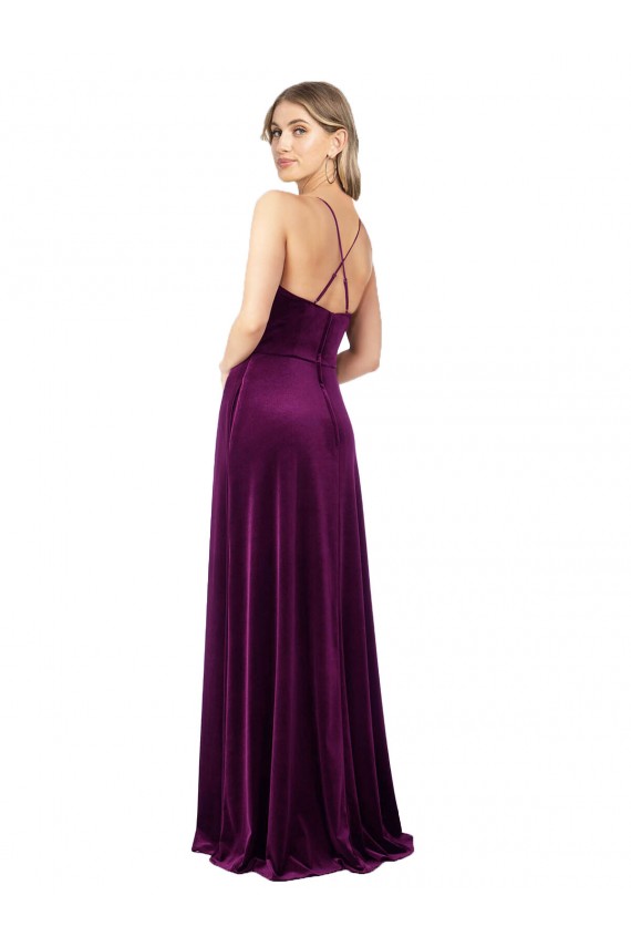 Uva Linha A Colher Veludo Elástico Longo Formais Vestidos de Madrinha / Vestidos de Festa