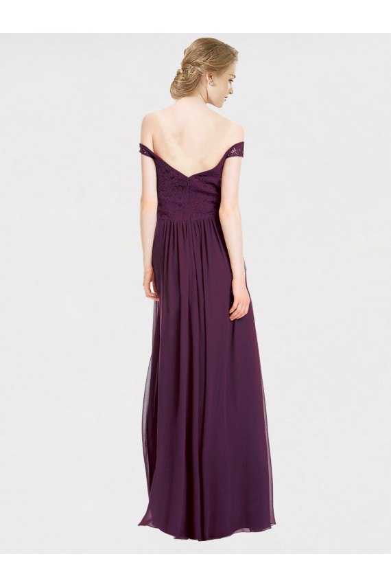 Uva Linha A Fora do Ombro Chiffon & Renda Longo Vestidos de Madrinha Acessíveis