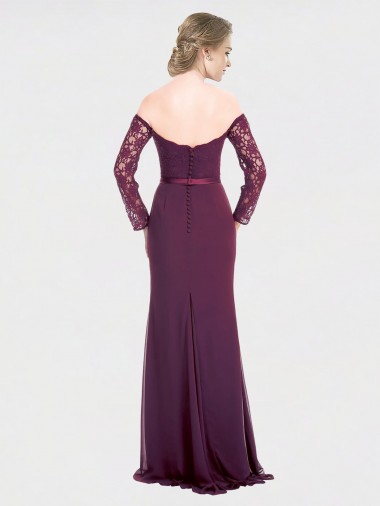 Uva Sereia Fora do Ombro Chiffon & Renda Longo Vestidos de Madrinha