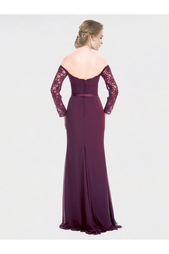 Uva Sereia Fora do Ombro Chiffon & Renda Longo Vestidos de Madrinha Acessíveis