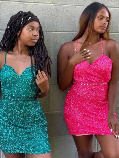 Verde Escuro Bainha Decote V Curto Lantejoulas Veludo Curto Lantejoulas Veludo Vestidos de Festa