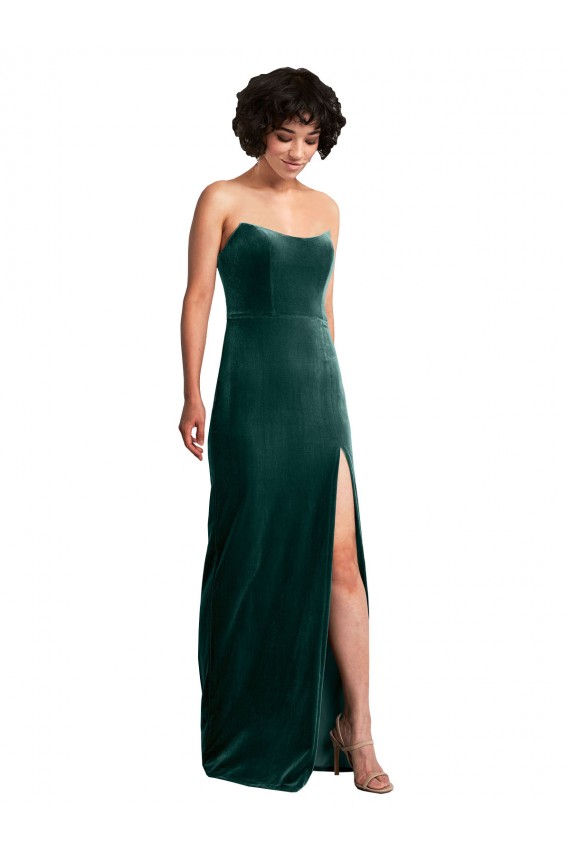 Verde Escuro Bainha Sem alças Veludo Elástico Longo Formais Vestidos de Madrinha / Vestidos de Festa