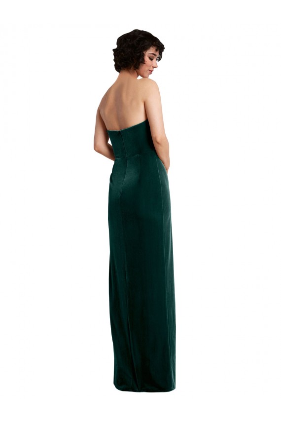 Verde Escuro Bainha Sem alças Veludo Elástico Longo Formais Vestidos de Madrinha / Vestidos de Festa