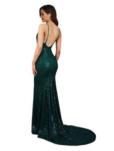 Verde Escuro Lantejoulas Sereia Lombar Decote V Longo Formais Vestidos de Madrinha / Vestidos de Noite / Vestidos de Festa