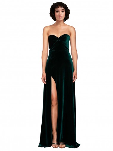 Verde Escuro Linha A Amor Comboio Varredela Veludo Elástico Longo Vestidos de Madrinha / Vestidos de Festa