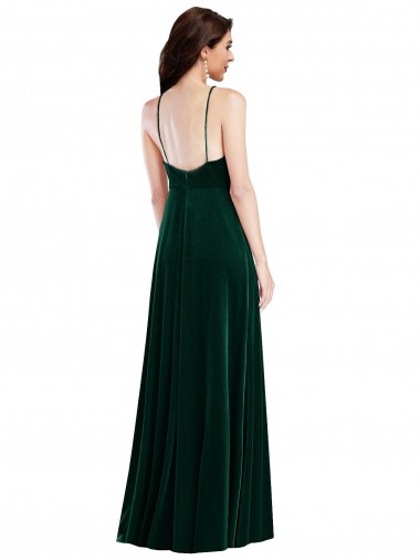 Verde Escuro Linha A Cabeçada Veludo Elástico Longo Vestidos de Madrinha / Vestidos de Festa