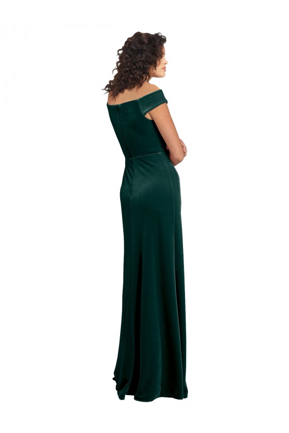 Verde Escuro Linha A Decote Quadrado Veludo Elástico Longo Formais Vestidos de Madrinha / Vestidos de Festa
