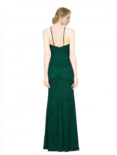 Verde Escuro Sereia Cabeçada Renda Longo Vestidos de Madrinha / Vestidos de Festa