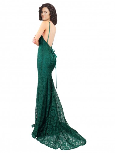 Verde Escuro Sereia Decote V Renda Longo Vestidos de Madrinha / Vestidos de Festa