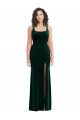 Verde Escuro Trombeta Decote Quadrado Veludo Elástico Longo Vestidos de Madrinha / Vestidos de Festa