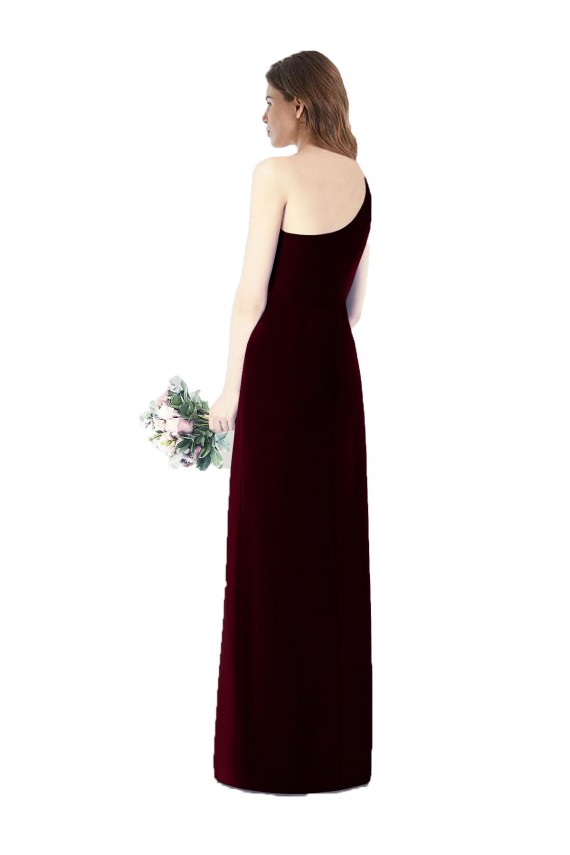 Verde Escuro Trombeta Um Ombro Chiffon Longo Vestidos de Madrinha Acessíveis