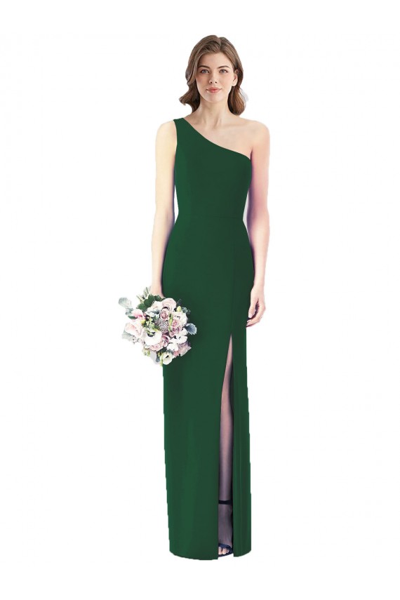 Verde Escuro Trombeta Um Ombro Chiffon Longo Vestidos de Madrinha Acessíveis