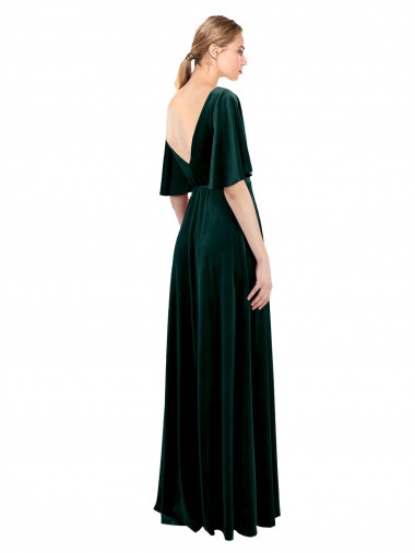 Verde Escuro Veludo Elástico Linha A Costas em V Decote V Longo Vestidos de Madrinha / Vestidos de Festa