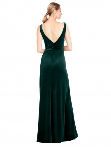 Verde Escuro Veludo Elástico Linha A Sem Mangas Decote V Longo Formais Vestidos de Madrinha / Vestidos de Noite / Vestidos de Festa